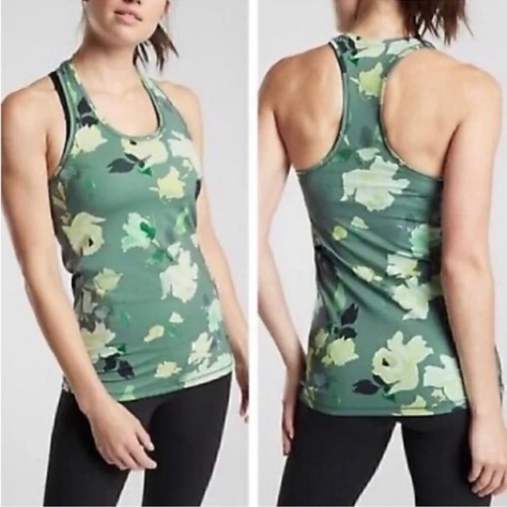 Athleta Shanti Floral Tank Top Green Flower Print size XS NWT